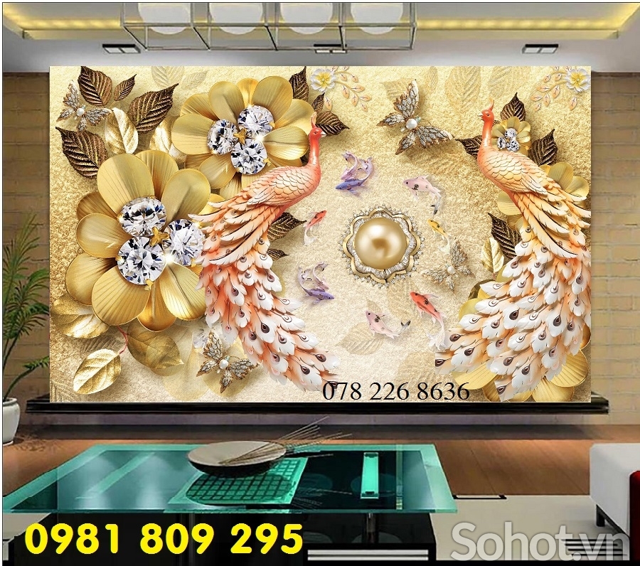 Gạch tranh 3d chim công - tranh gạch 3d cao cấp CpA5