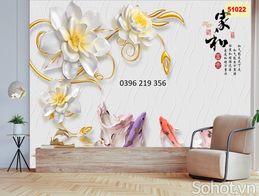Tranh gạch 3d trang trí phòng khách- Tranh Cá
