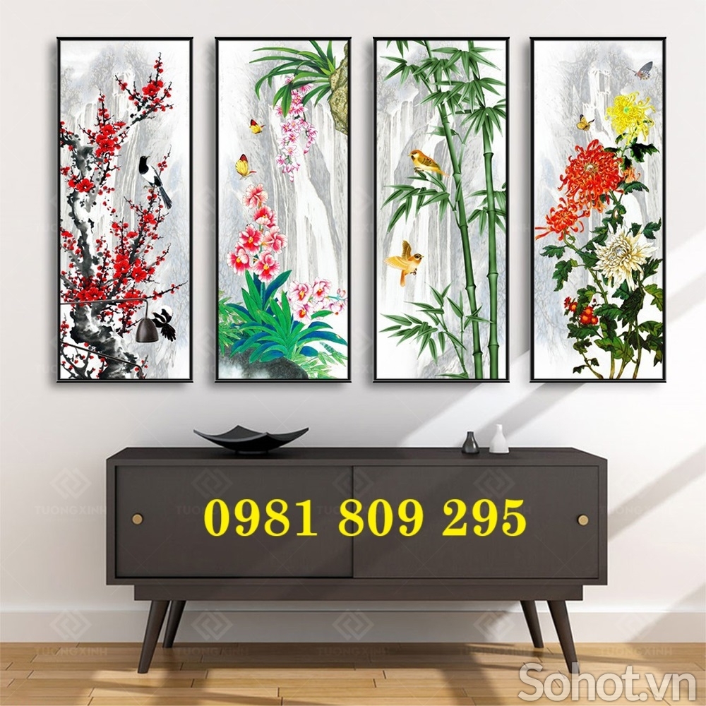 Tranh 3d tứ quý , gạch tranh