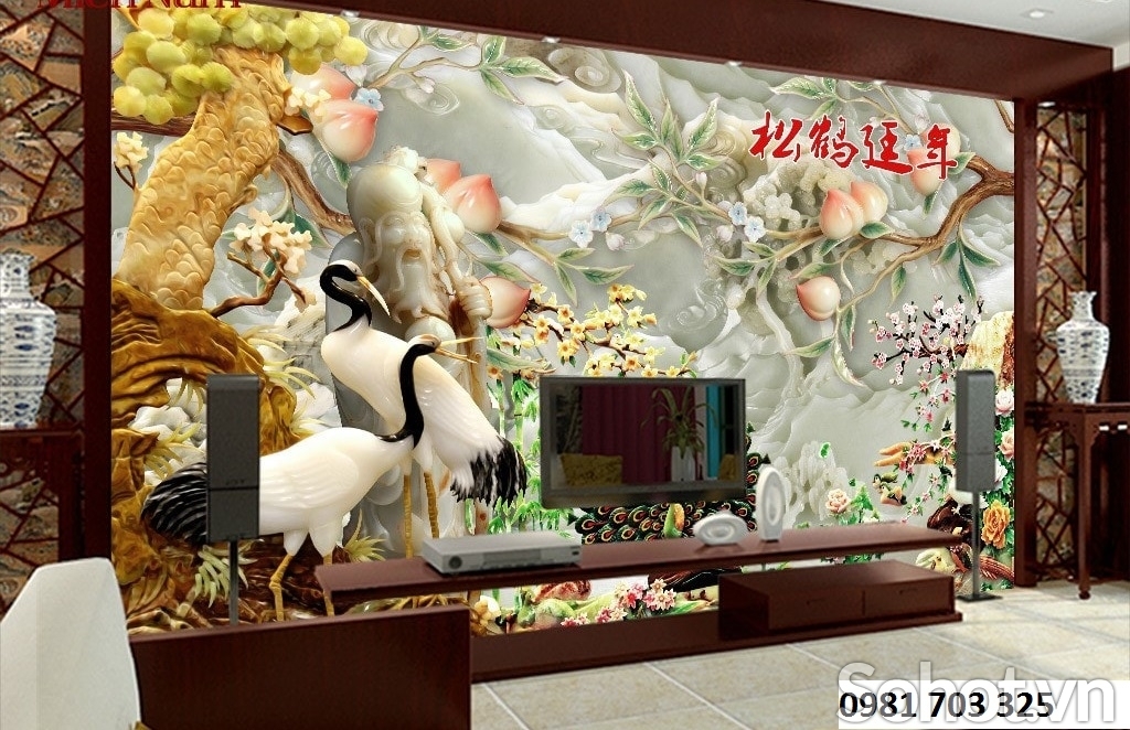 Tranh gạch 3D tùng hạc