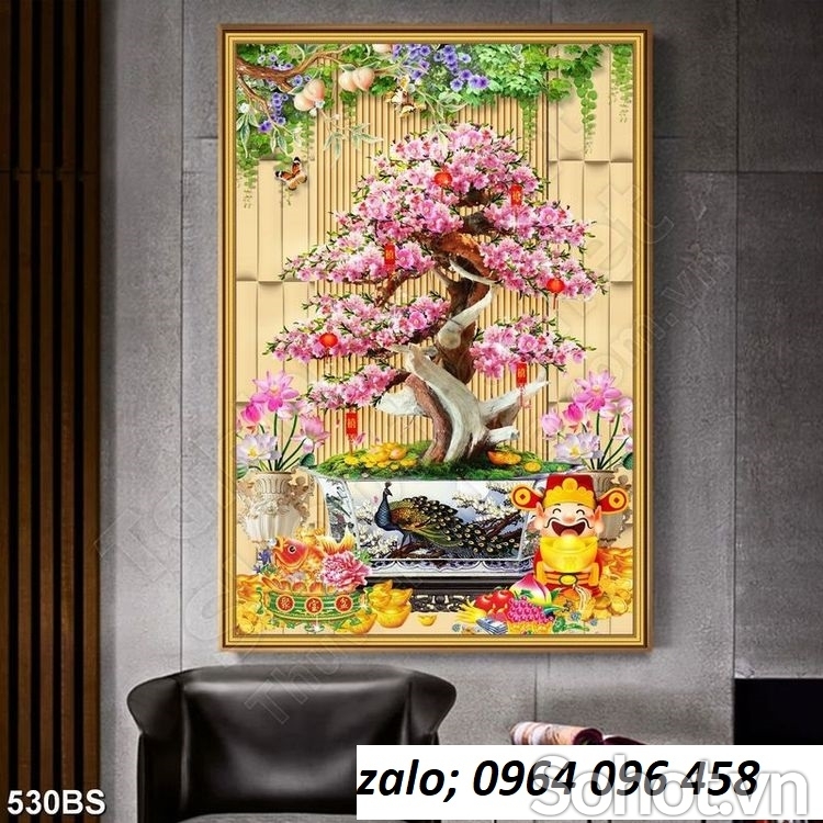 Tranh hoa đào 3d - tranh gạch 3d hoa đào - KVCX3