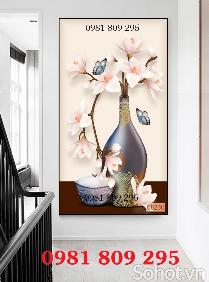 Tranh bình hoa 3d - tranh gạch 3d bình hoa