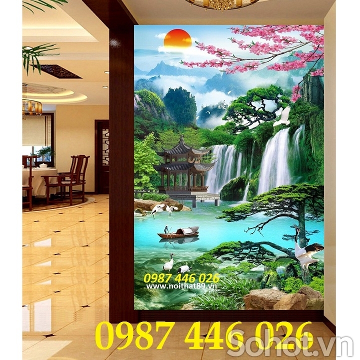 Tranh gạch men thác nước phong cảnh khổ đứng HP8722