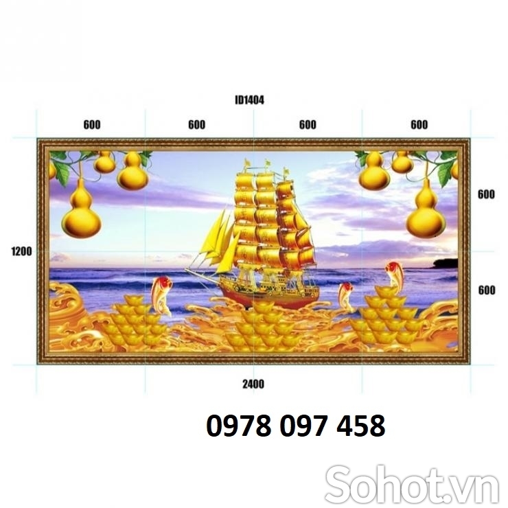 Tranh gạch men họa tiết thuyền buồm vàng