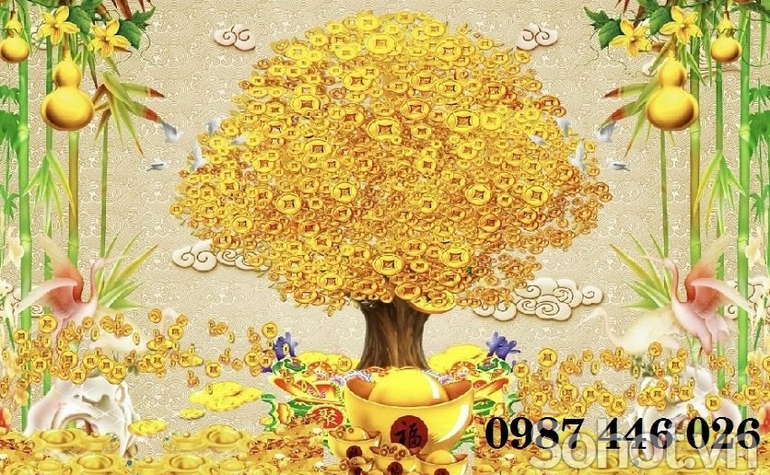 Gạch tranh cây tiền lộc vàng