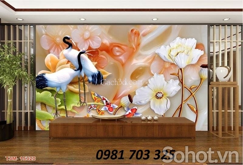 Tranh gạch tùng hạc cao cấp 3D