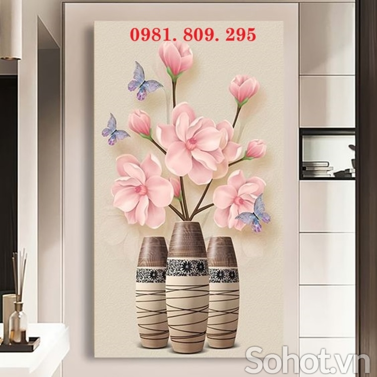 Tranh gạch trang trí 3d binh hoa sứ ngọc