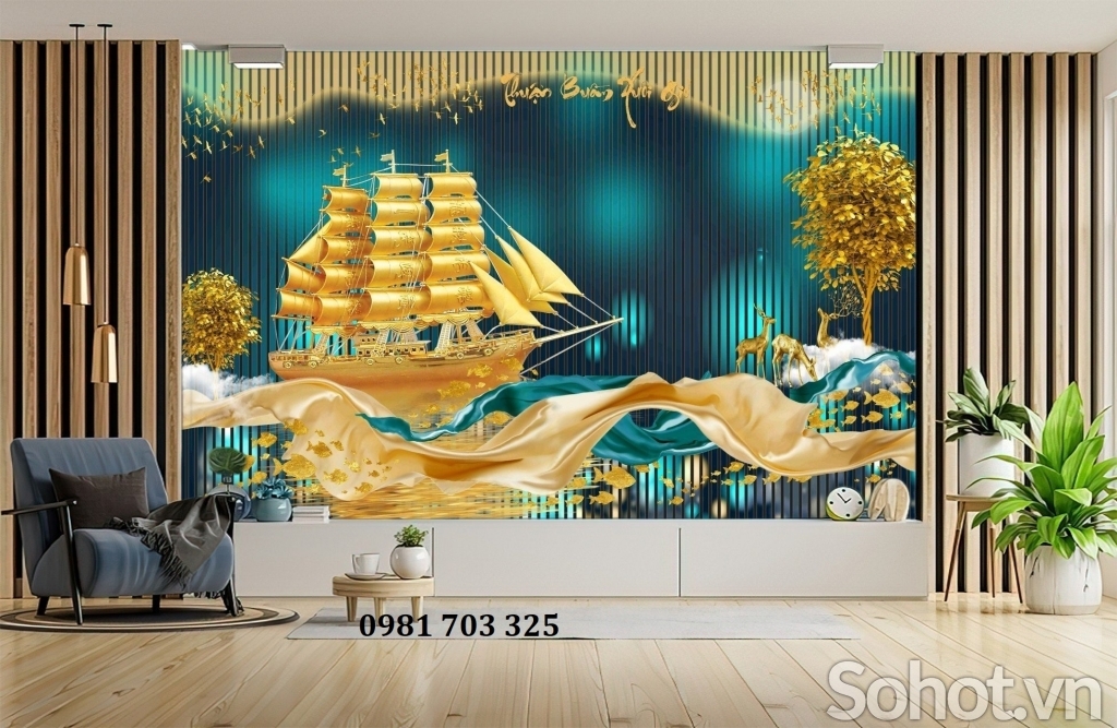 Gạch tranh thuyền vàng 3D