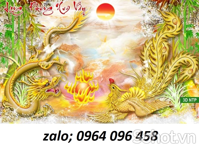 Gạch tranh 3d ốp tường rồng phượng - BC555