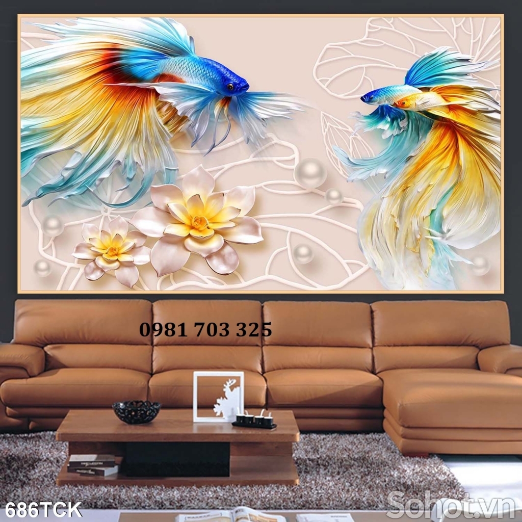 Tranh gạch 3d trang trí hình cá