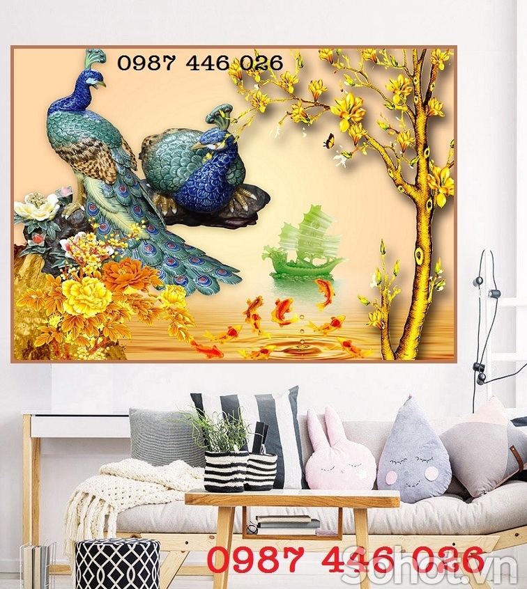 Gạch 3d tranh chim công ốp tường HP9272