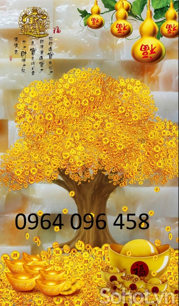 Tranh gạch 3d ốp tường cây tiền vàng - XCX544