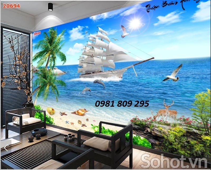 Tranh phong thủy thuyền buồm- gạch tranh