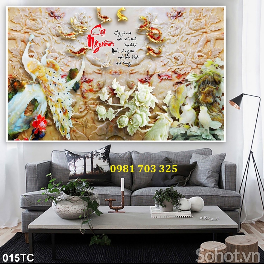 Tranh gạch chim công 3D phong thủy