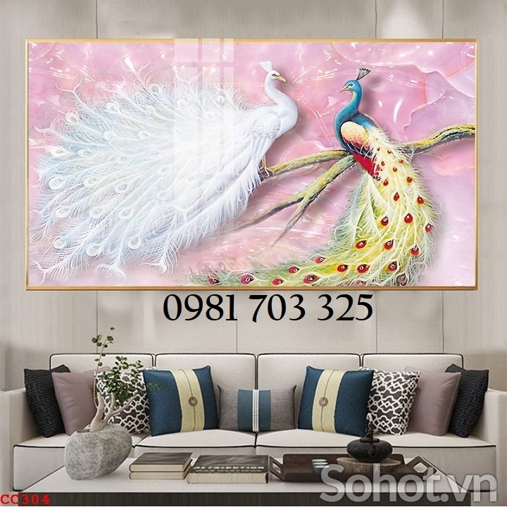 Tranh gạch 3D chim công trang trí