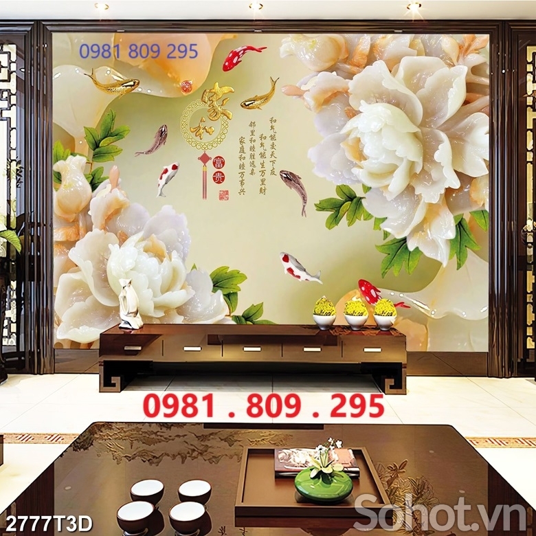 Gạch tranh, tranh gạch ốp tường 3d hoa mẫu đơn