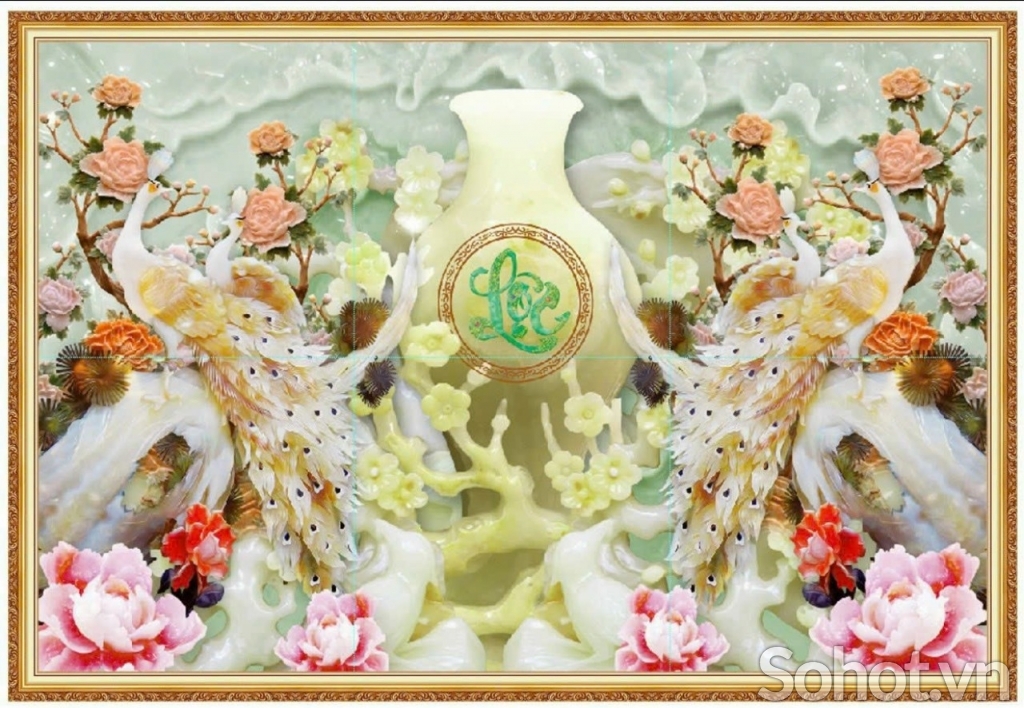 Tranh gạch men chim công 3d HP578