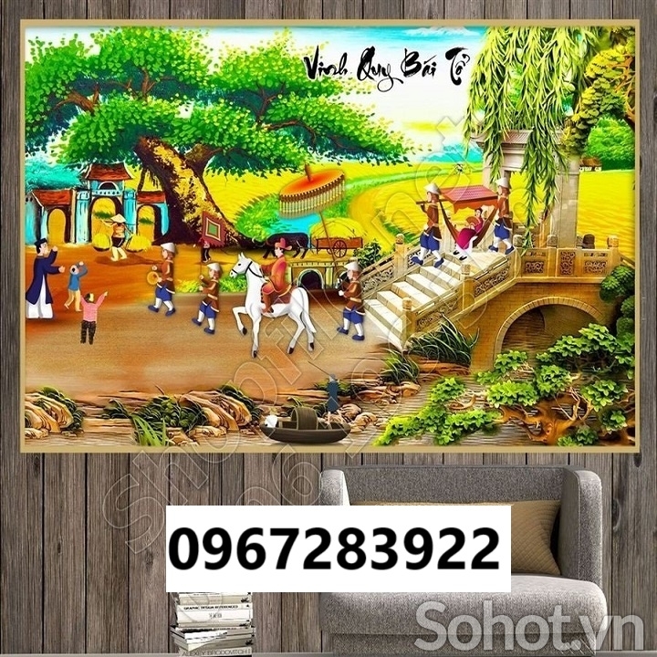 Tranh gạch đẹp 3d cảnh làng quê