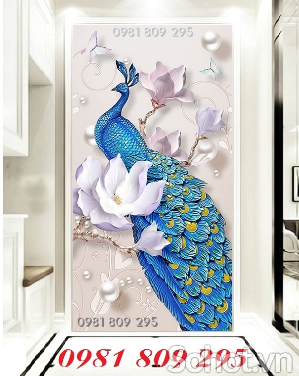 Tranh chim công khổ đứng, tranh gạch