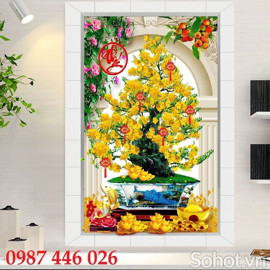 Tranh hoa mai vàng gach ốp tường tranh 3d đẹp HP7374