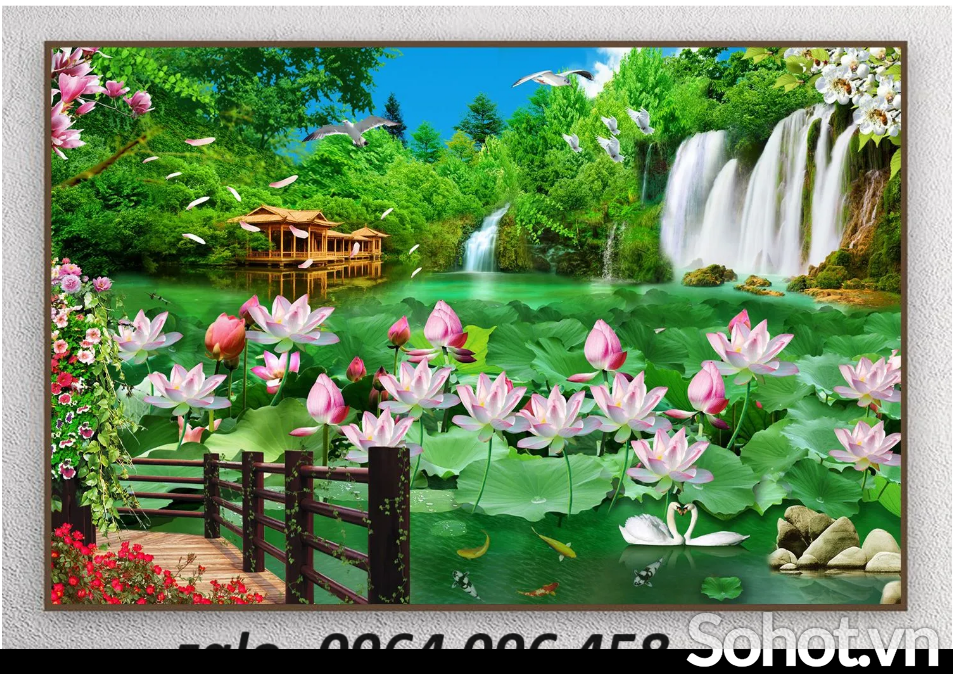 Tranh gạch 3d hoa sen - gạch tranh 3d hoa sen - KHF44