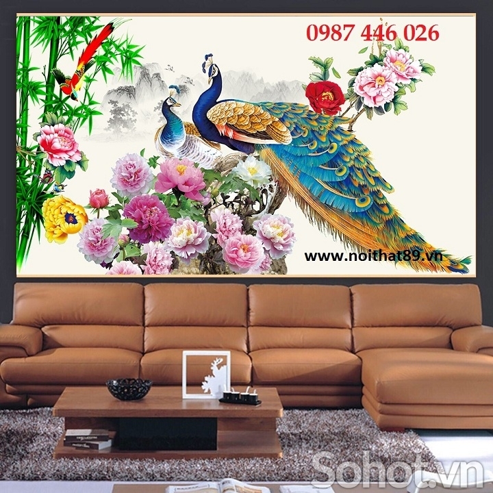 Tranh gạch men chim công HP2632