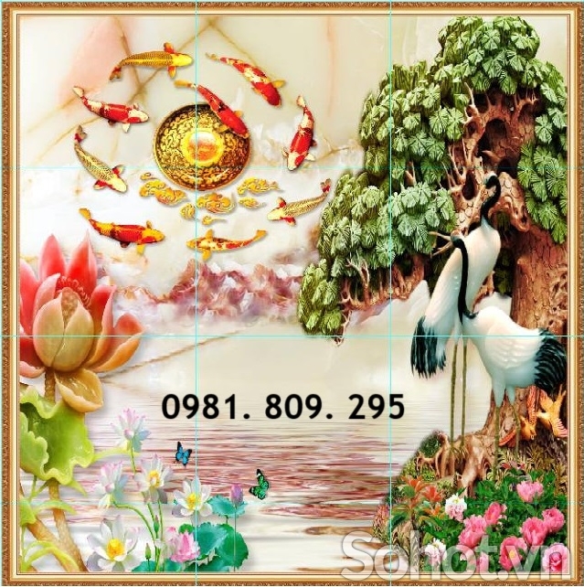 Tranh gạch 3d chim hạc cây tùng
