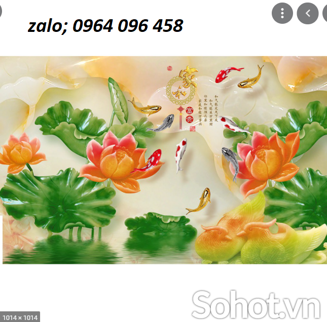 Tranh gạch men 3d cá chép hoa sen - 0322XC