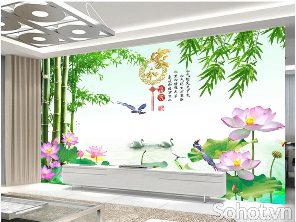 Tranh gạch 3D - hoa sen