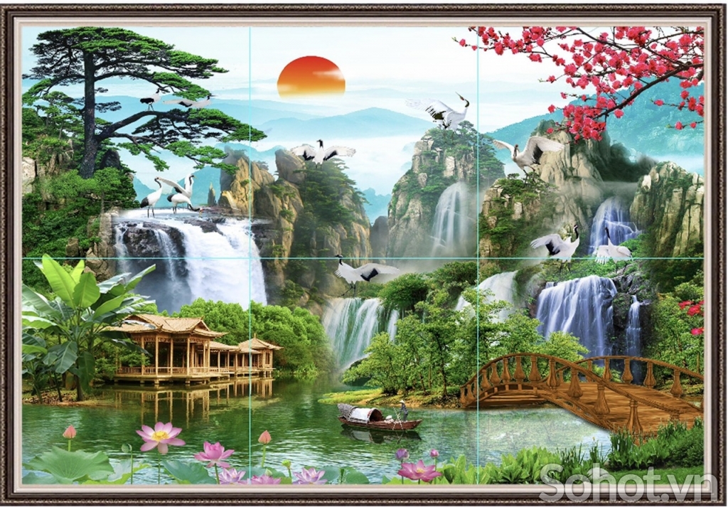 Gạch tranh 3D- tranh sơn thủy hữu tình
