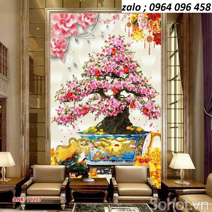 Mẫu tranh gạch 3d hoa đào - KCCC43