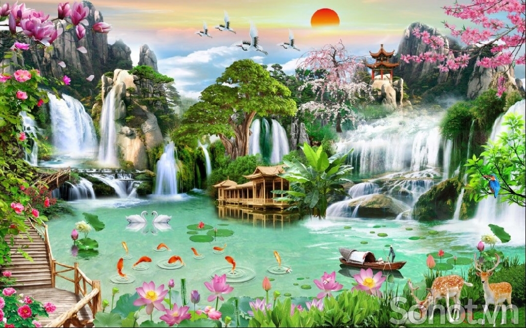 Gạch tranh 3d phong cảnh phòng khách - VVV43