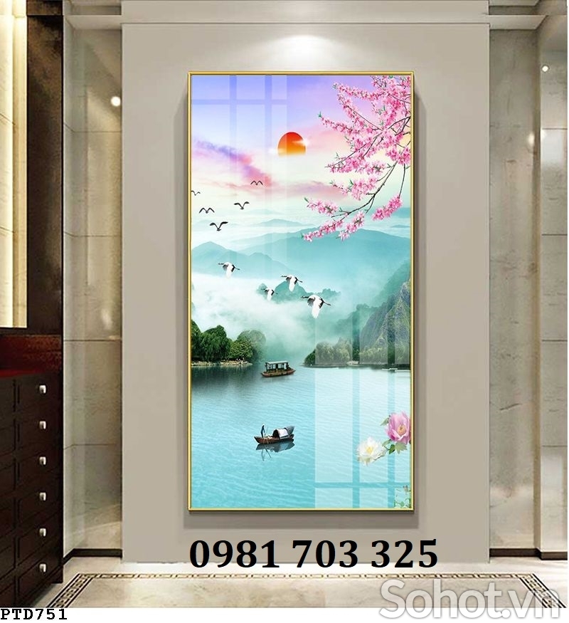 Tranh gạch khổ đứng phong cảnh 3D