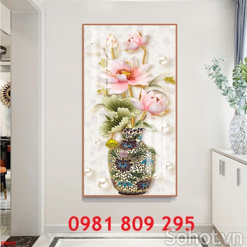 Gạch tranh khổ đứng 3d bình hoa HN9392