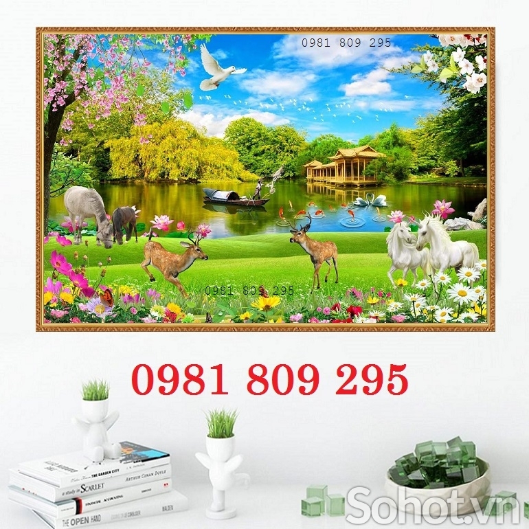 Tranh gạch  thiên nhiên  3d xanh mát