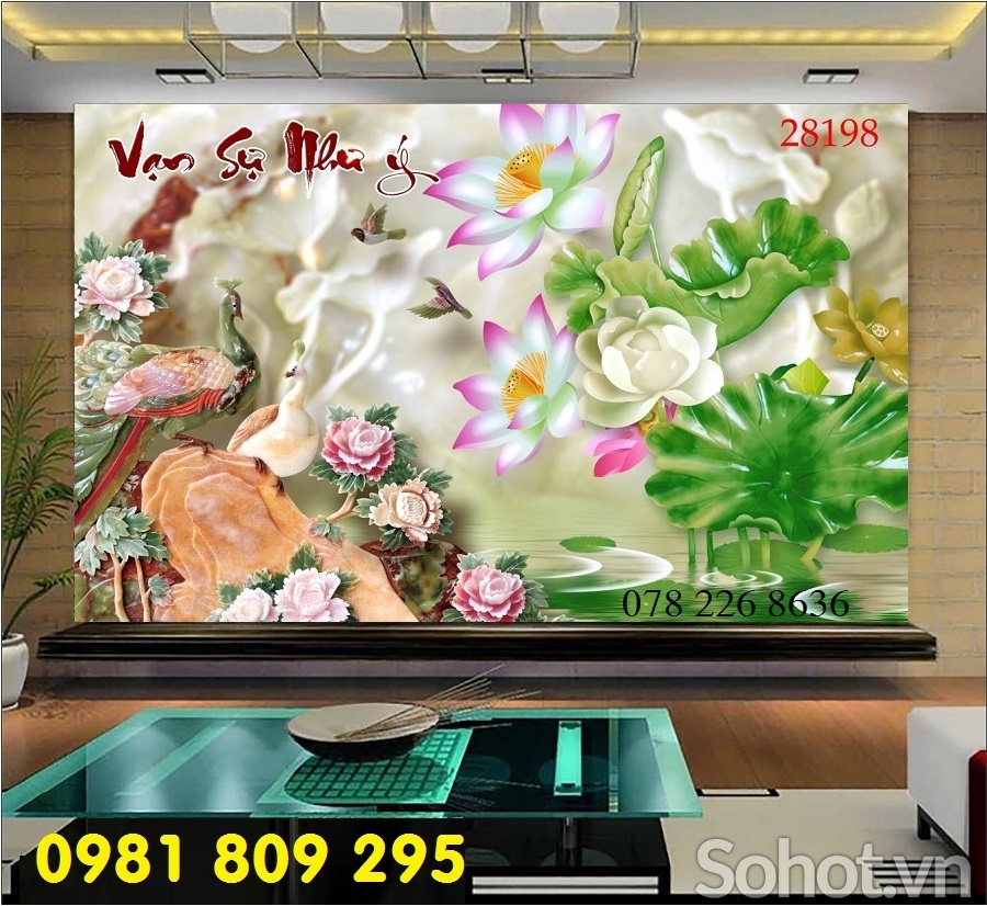 Tranh gạch men - chim công sứ ngọc