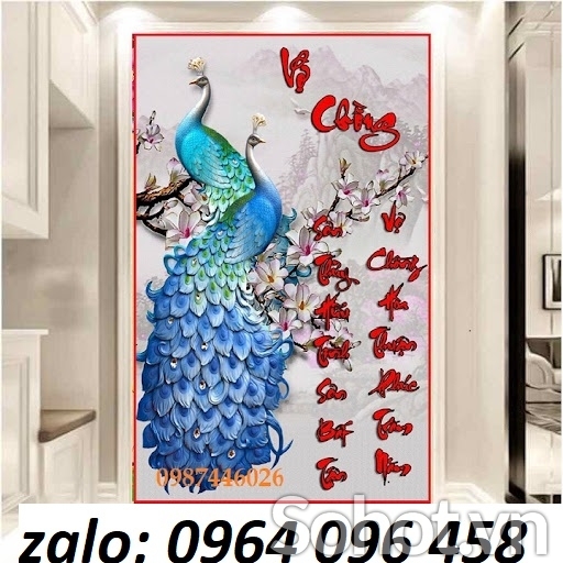 Tranh gạch men chim công 3d ốp tường - FSĐ3