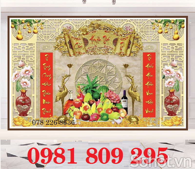 Tranh 3D gạch ốp tường bàn thờ đẹp HDN838