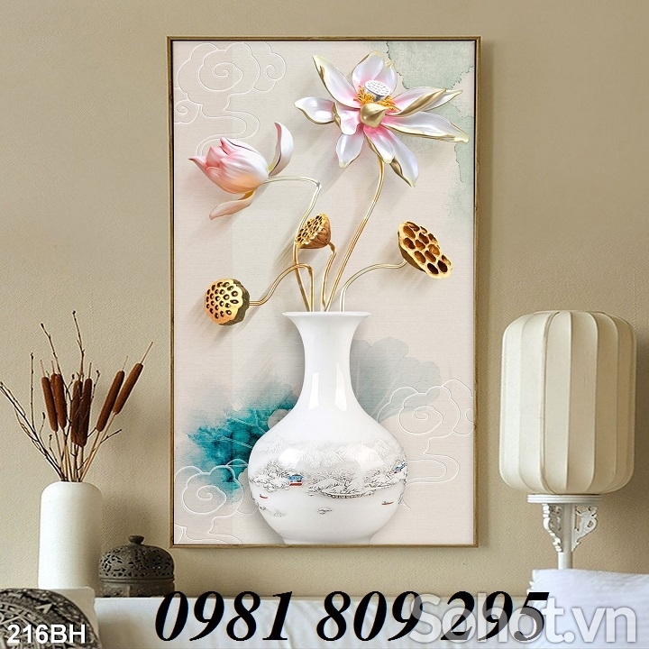 Tranh 3d bình hoa - gạch tranh 3d ốp phòng