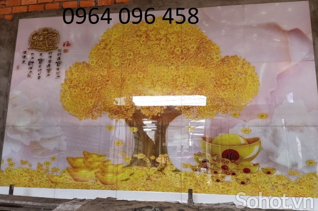 Gạch tranh ốp tường cây kim tiền 3d - SCXX