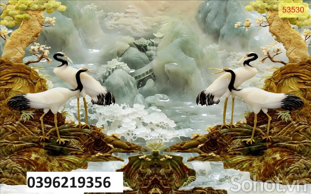 Tranh gạch đẹp chim hạc trang trí