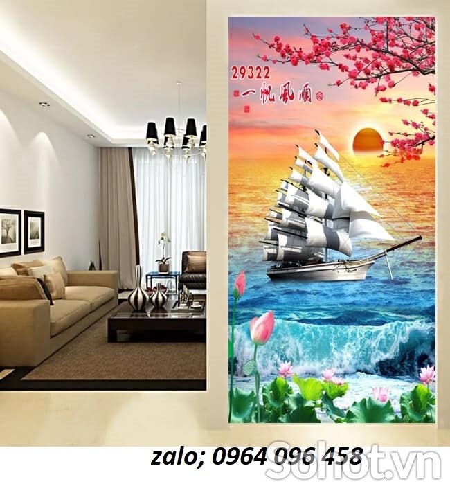 Tranh gạch 3d ốp tường phong cảnh - hong thủy - 866CV