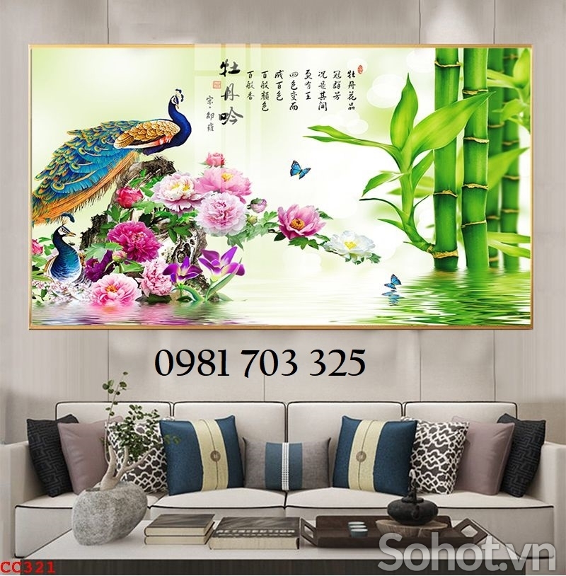 Tranh gạch men chim công phong thủy 3D