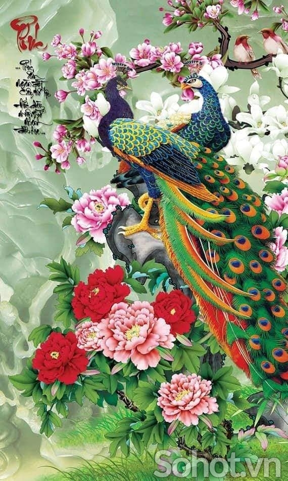 tranh chim công gạch tranh 3d - KL34
