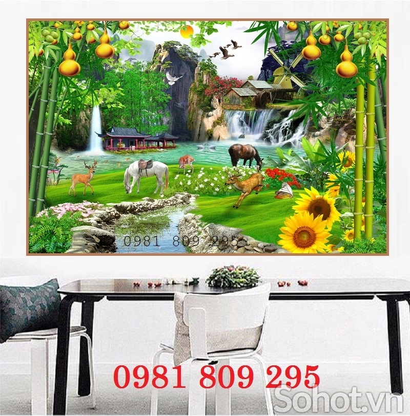Tranh gạch ốp tường ngôi nhà cảnh xanh mát