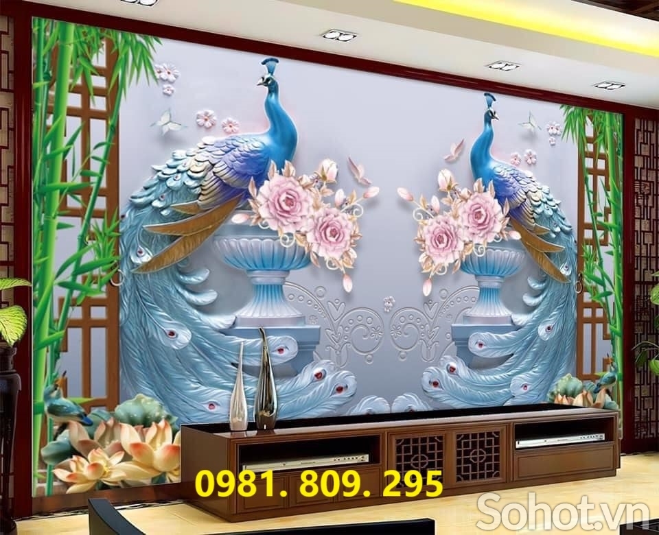 Tranh gạch men trang trí chim công 3d