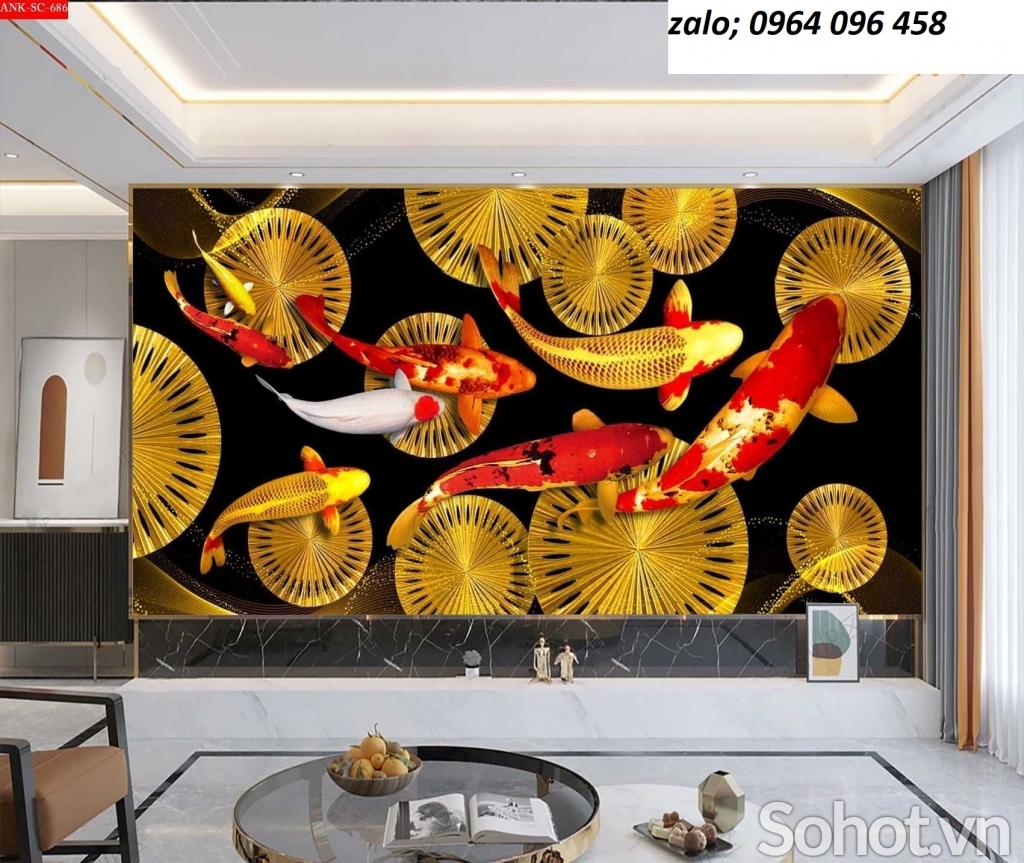 Tranh gạch 3d phong thủy cá chép - KDC433