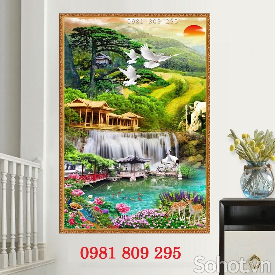 Gạch tranh , tranh gạch 3d thác nước
