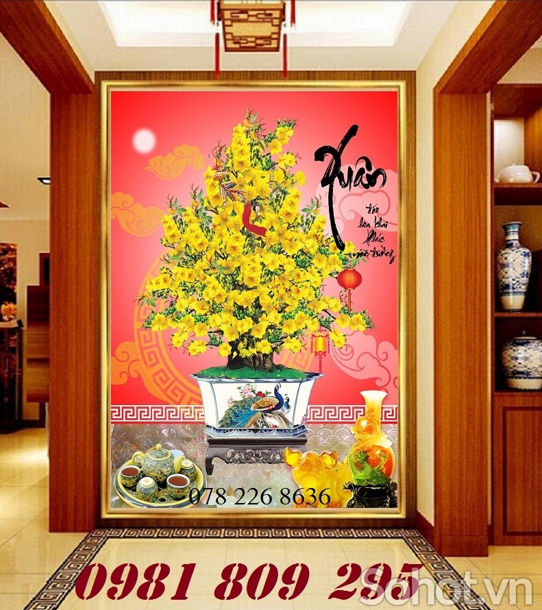 Gạch tranh 3d , tranh gạch men 3d cây mai vàng