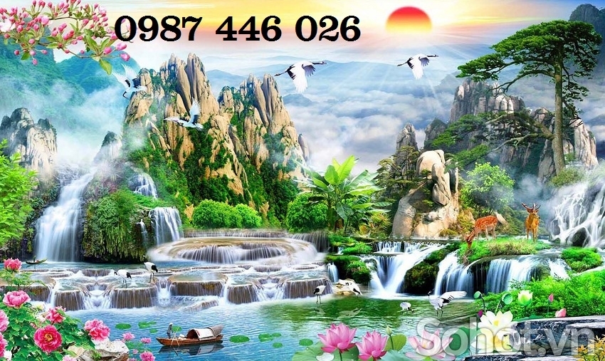 Gạch tranh tường phong cảnh thác nước HP722